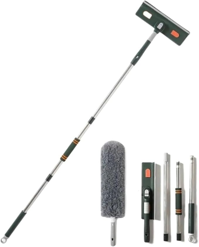 72-226CM Extended Window Cleaning Tool Glass Cleaner Mop with Silicone Scraper Brush Household Tools(144cm Green Set)