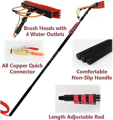 Telescopic Cleaning BrushWater Fed Pole Kit Aluminum Outdoor Window Cleaner HoseSolar Panel Cleaning Equipment Cleaning Tool for Window Glass Extendable Cleaner Conse