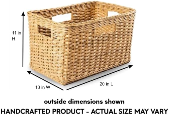 The Basket Lady Tall Rectangular Wicker Storage Basket Medium 20 in L x 13 in W x 11 in H Sandstone