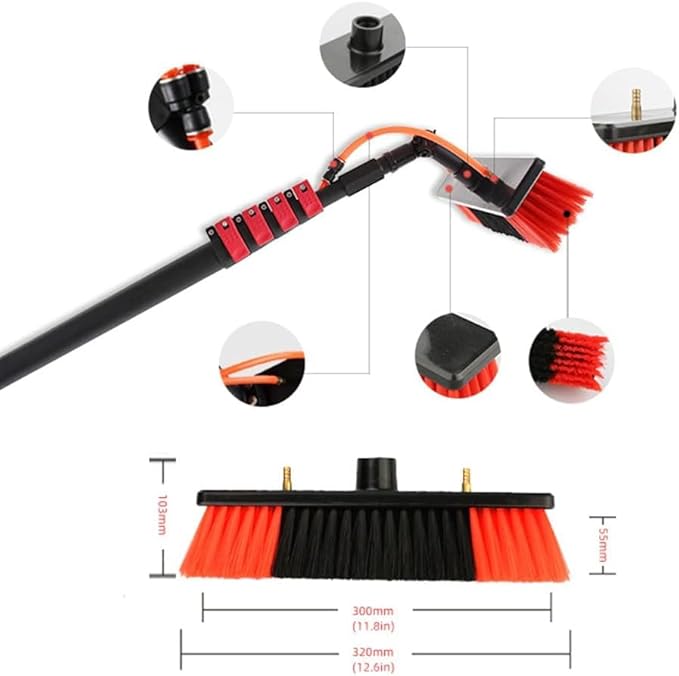 Telescopic Window Cleaner Kit - 3.6M Extendable Pole with Water Fed Brush Ideal for Solar Panel Washing Efficient Window Cleaning Tool 55cm Brush Head