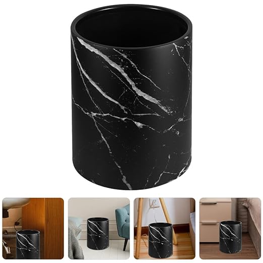 BESTOYARD Marble Trash Can 8L Round Garbage Bin Double Layer Waste Basket Container for Bathrooms Kitchens Home Office Hotel A 23.40X19.50X19.50CM Black 5409YN38PIPAB