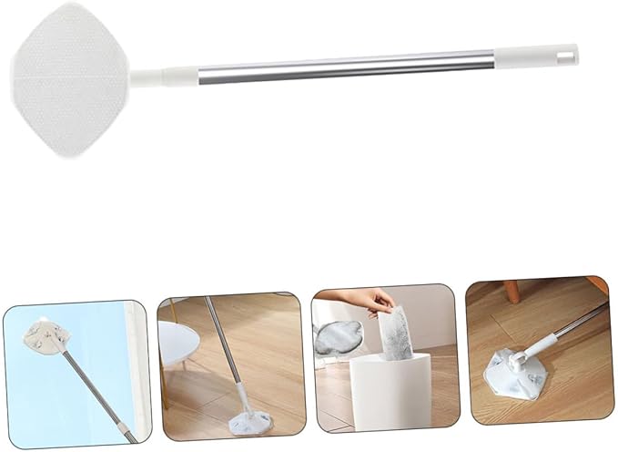 Rotating Flat Dust Mop Set with Dry Mop Pads Triangle Shape for Hardwood Floor and Window Household Dust Removal Kit with Disposable Wipes