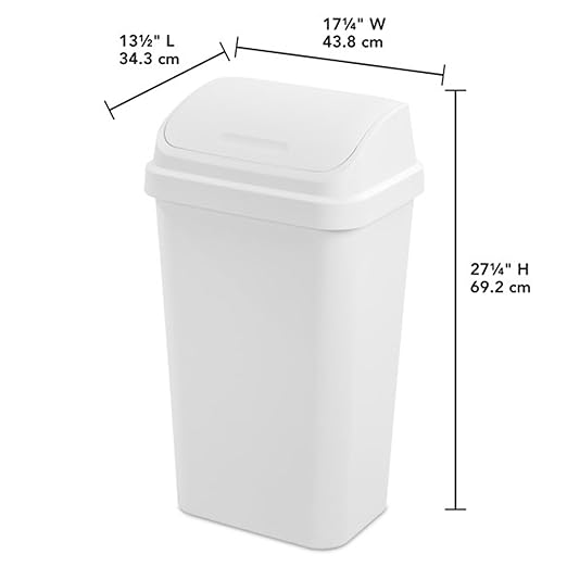 Sterilite 4-Pack Swing Top Wastebasket Sleek Square Profile Trash Can 13 Gallon White - Modern Garbage Bin for Kitchen Bathroom Garage and Workspace Fits 13 Gal Liners