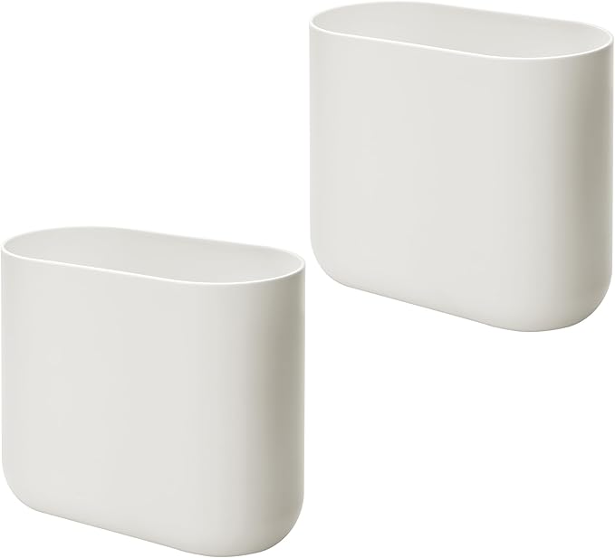iDesign Small Slim Plastic Bathroom Trash Can Garbage Can for Bedroom Office Desk Dorm 2-Pack Coconut White