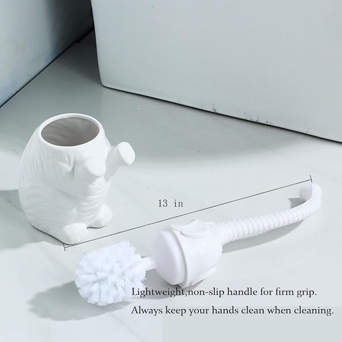 Toilet Brush and Holder SetModern Ceramic Toilet Bowl Brush HolderCute Bathroom Decor Non-Scratch Bristles Space-Saving White Household Cleaning Tool for Bathtub