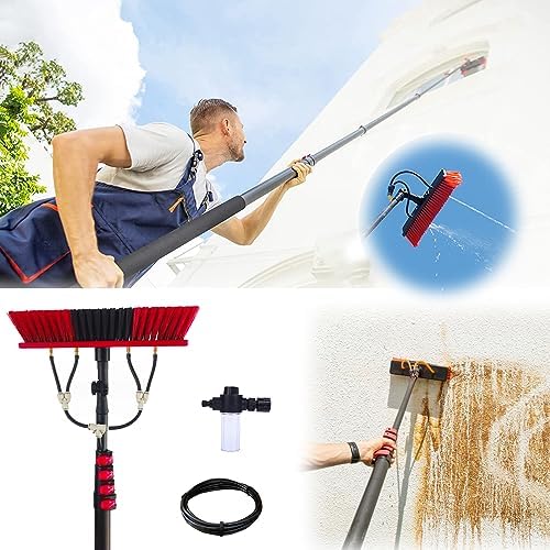 Glass Cleaning Brush Home Water Fed Telescopic Pole Kit Solar Panel Brush Rotating for Photovoltaic PanelWashing Kit Water-fed Brush W/Soap Dispenser 3.6-6M Window Cleaning Pole Water Fe