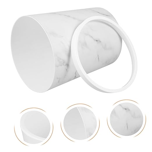 Mobestech Marble Pattern Trash Can with Press Ring Large Capacity Plastic Wastebasket for Bathroom Kitchen and Office Stylish Round Garbage Bin