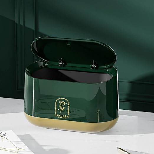 Simple Desktop Trash can with lid Plastic Wastebasket Rectangular Mini Garbage bin Press Type with Garbage Bag Bedroom Office Practical