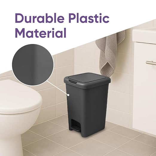 Superio 6.5L Slim Step &amp Push Trash Can - Dual Opening Smooth Matte Finish Durable Plastic (9.5x7x11.5) - Gray