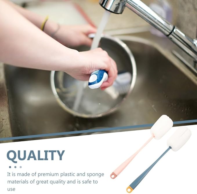 2 Pcs Portable Bottle Cleaning Tool Kitchen Long Handle (Assorted Color)