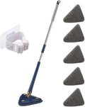 360° Swivel Telescopic Triangle Mop Cleaning Adjustable Squeeze Wet and Dry Using Absorbent Household Floor Tools(Blue 5pcs Cloth)