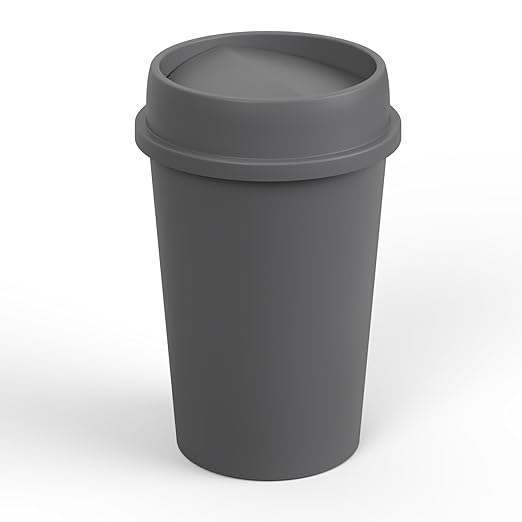 11 Gallon Gray Round Waste Basket with Swing-Top Lid | 44 Qt Trash Can