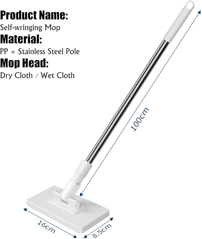 Zero Touch Mini Mop Mini Wet and Dry Sweeper Mop Disposable Clip Mopstick Convenient Cloth Changing No Wash for Gaps &amp Multi-SurfaceWhite