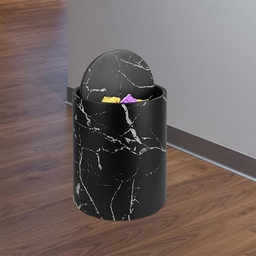 Garbage Can for Bathroom Marbling Pattern Pp Plastic Easy to Clean Stylish Waste Storage Bin for Home