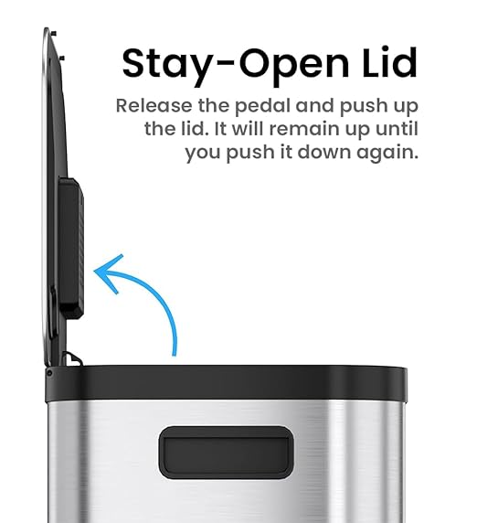 iTouchless SoftStep ProX 50 Liter / 13.2 Gallon Kitchen Step On Trash Can with AbsorbX Odor Filter &amp Removable Inner Bucket Stainless Steel Garbage Bin for Home Office Business Store Garage