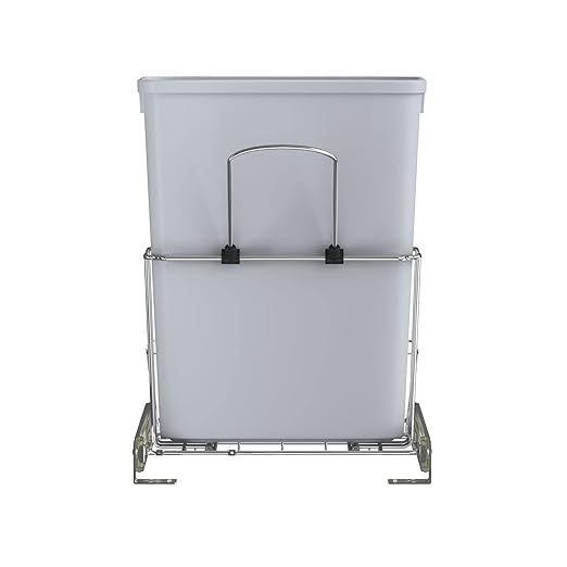 Rev-A-Shelf 32 Qt Pullout Kitchen Cabinet Metal Wire Sliding Universal Trash Can with Rear Basket for Waste Disposal and Organization RUKD-1432RB-1