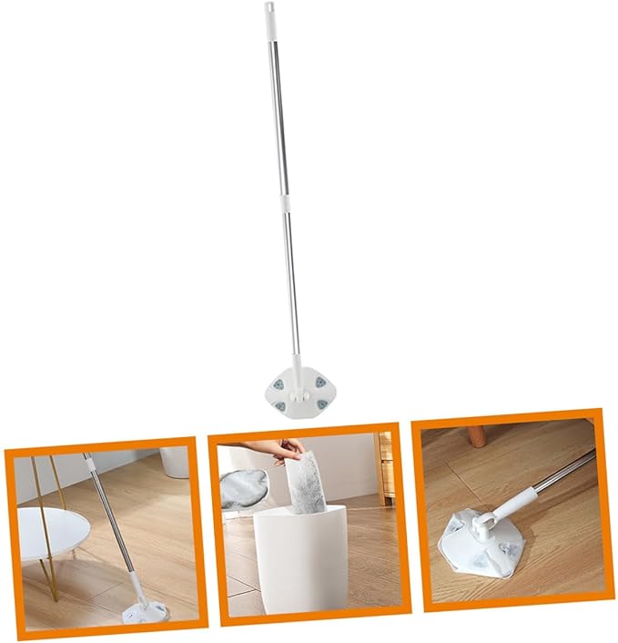 Retractable White Dust Mop with Triangular Microfiber Cloth No Washing Handheld Floor Cleaning Mop for Home Use Suitable for Hard Floors