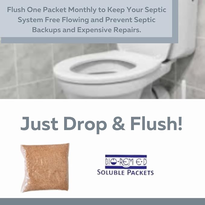 Industrial Strength Septic Tank Treatment Flushable live Bacteria Packets Dissolvable Sewer &amp Drain Line Treatment to Prevent Expensive Sewage Backups 1-Year Supply (12 Packets)
