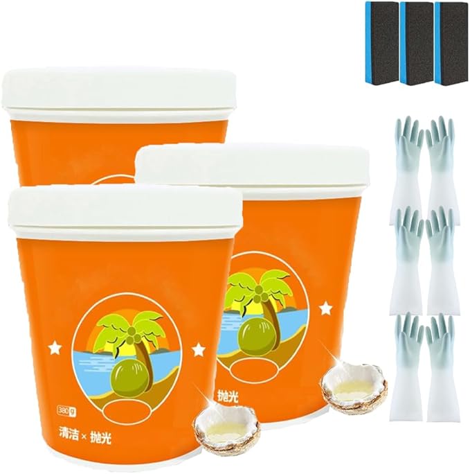 Multi-Purpose Coconut Oil Cleaning &amp Polishing Paste Stainless Steel Cookware Cleaner Multi-purpose Oil Cleaning Paste 380g Cookware Stainless Steel Cleaner (3PCS)