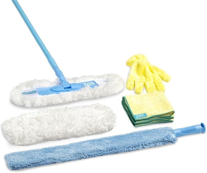 E-Cloth Duster &amp Cleaning Bundle - Microfiber Cloth Set - Includes Flexi-Edge Floor Dusting Mop High Performance Dusting Cloth &amp Glove Cleaning Wand and Replacement Mop Head