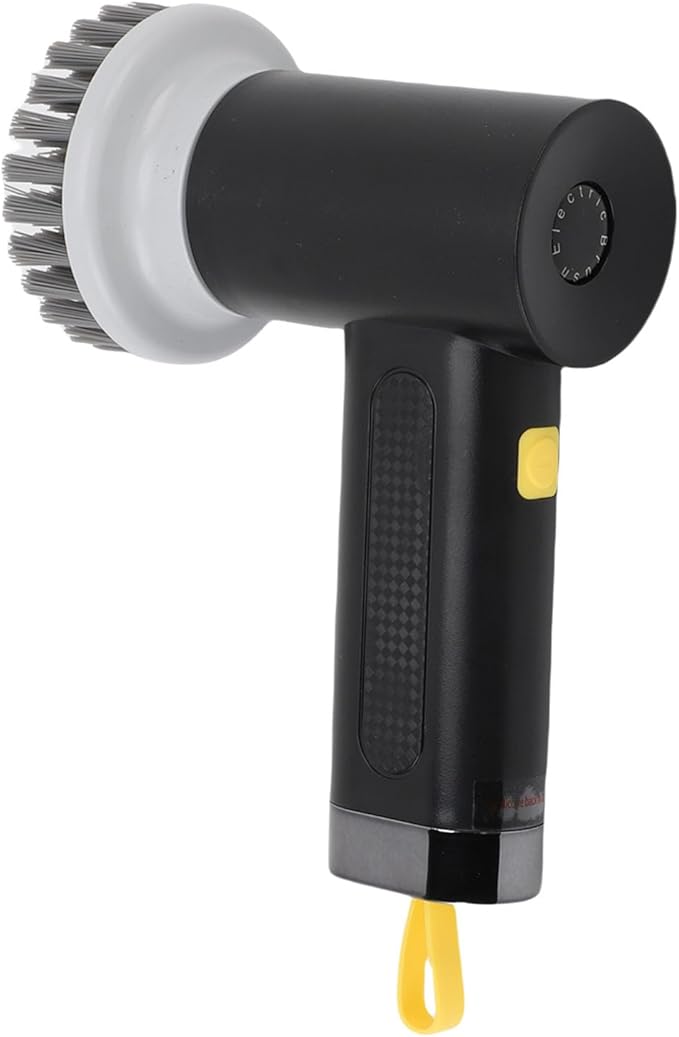 Focket Electric Spin Scrubber Cordless Electric Brush with 3 Replaceable Heads IPX7 Adjustable 2 Speeds for Bathroom Kitchen (Black)