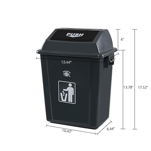 6 Gallon Plastic Swing Top TrashBin/Garbage Can Lidded Wastebasket Trash Can for Kitchen Garage Office Grey (4 Pack)