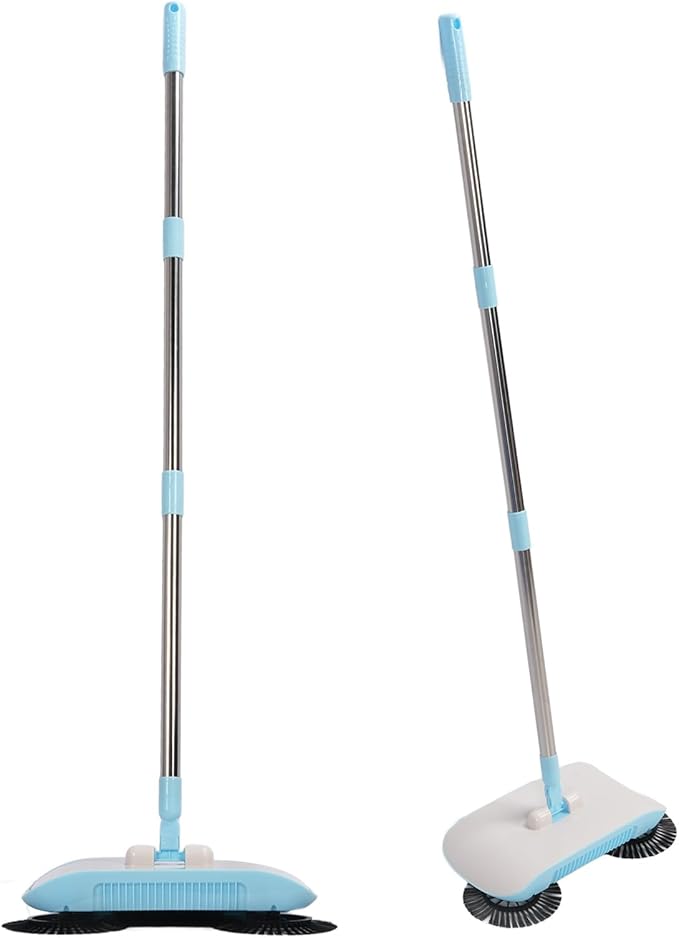 Hand Push Sweeper Sweeping and Mopping Simultaneously Sweeper 180 Degree Rotating Mop with Sealed Dust Compartment Ideal for Hardwood Laminate Marble &amp Ceramic Floors (Blue)
