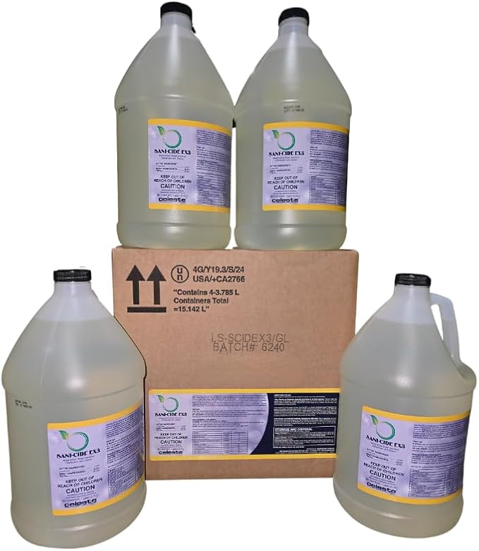 Celeste Sani-Cide EX3 Disinfectant &amp Multi-Purpose Cleaner Case | 4 Gallon Jugs | EPA Registered Broad-Spectrum Cleaner for Aviation &amp Commercial Surfaces | LS-SCIDEX3/GL