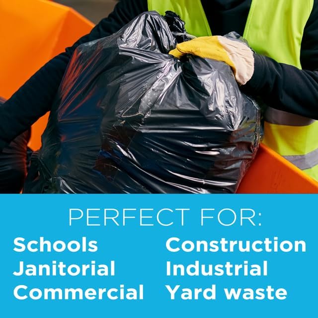 Large Black Trash Bags 55-60 Gallon Heavy Duty 150 Count High Density 22 Micron 38 x 60 Ideal for Schools Janitorial Bathrooms
