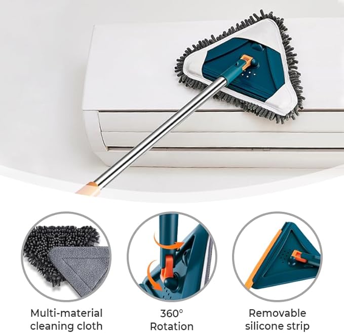 Wall Cleaner Mop with Long Handle 2025 Upgrade 360° Rotatable Adjustable Triangle Cleaning Mop Extendable Wall Washer Cleaner Tool for Floor Walls Ceilings and Baseboards (White Set B)