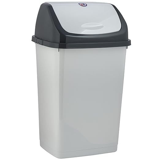 Superio Kitchen Trash Can 13 Gallon with Swing Lid Plastic Tall Garbage Can Outdoor and Indoor Large 52 Qt Recycle Bin and Waste Basket for Home Office Garage Patio Restaraunt (Smoke)