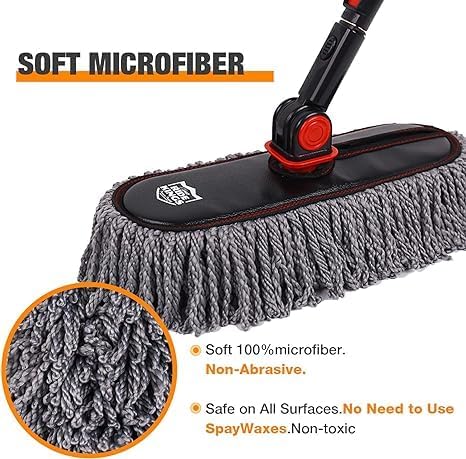 Car Duster Exterior with Extendable Handle Scratch Free Auto Wash Brush Mop Interior Detailing Kit for Truck RV Boat - Microfiber Duster &amp Interior Brush Grey