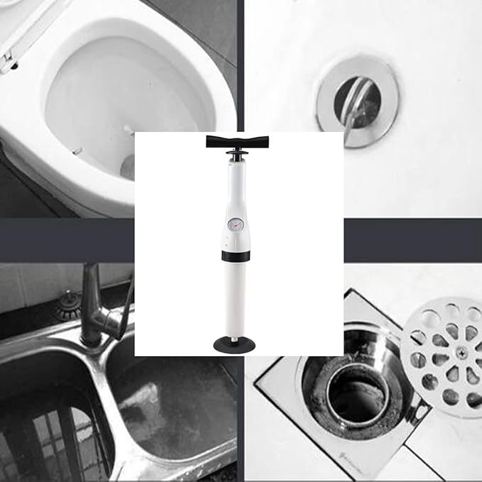 Toilet Plunger Toilet Clog Remover with Replaceable Plug Cordless Manual Toilet Clog Remover High Pressure Air Plunger with Visual Pressure Gauge Suitable for Dredging Pipes