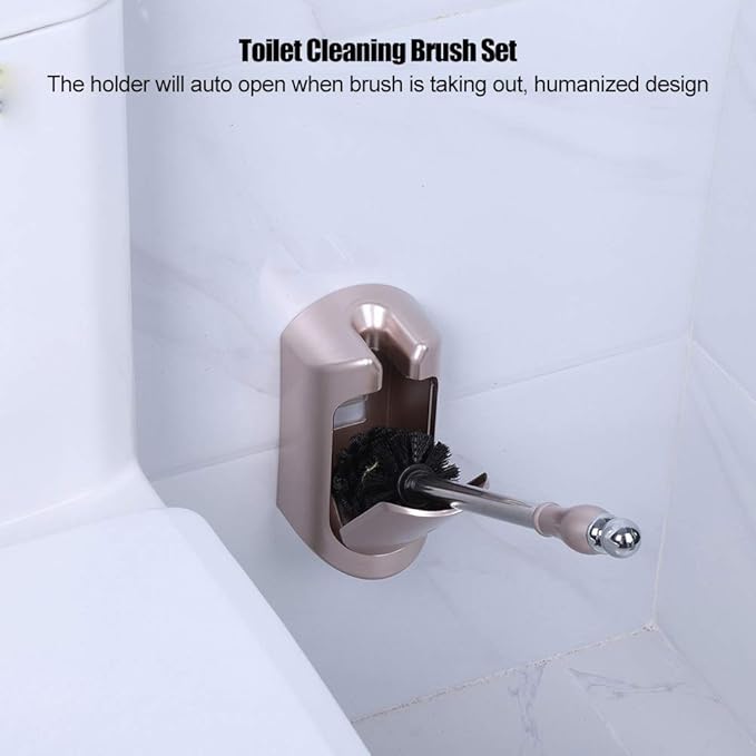 Toilet Bowl Brush and Holder - Stainless Steel Handle Toilet Brush - Household Brush - Tool Set - for HomeHotelBathroom (Rose Gold)