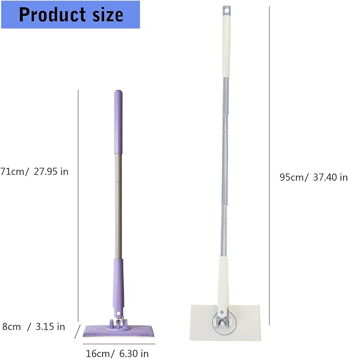 Small Floor Mop Sweeper Flat Mop with HandsFree Cloth Changing and 360°Swivel Head for Bathroom Tight Space Automatic Cloth Changing