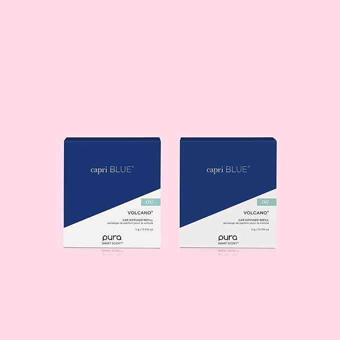 Capri Blue Pura Car Diffuser Refills - Includes 2 Car Air Freshener Pura Scent Diffusers - Long Lasting Air Freshener - Refills Only - Notes of Sugared Citrus &amp Tropical Fruits (Volcano 2 Pack)