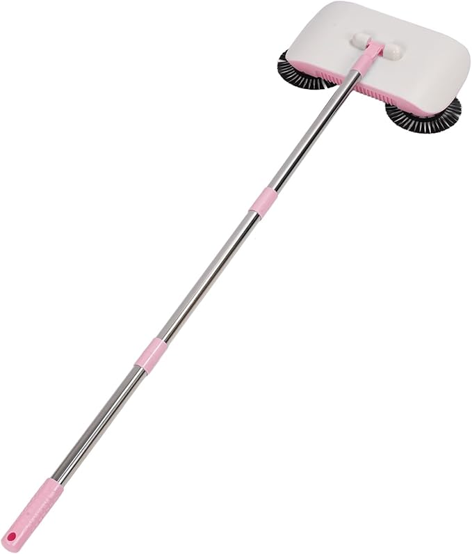 Manual Floor Sweeper 2 in 1 with Microfiber Water Locking Mop and Stainless Steel Construction for Hardwood Tile Marble Floors (Roseate)