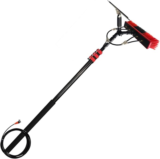 Window Cleaning Pole Telescopic Cleaning Brush Water Fed Cleaning System 2-in-1 Aluminum Outdoor Window Cleaner Cleaning Tool for Window Glass Solar Panel (Size : 24FT/7.2M)