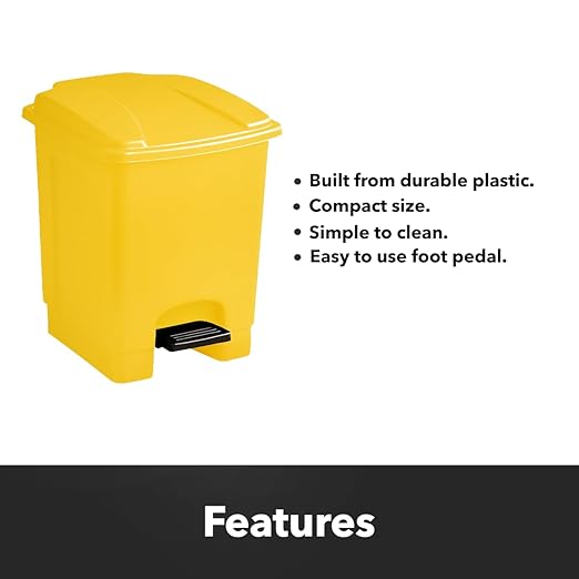 4 Gallon Step-On Trash Can with Lid Yellow Plastic Waste Bin Rectangular Pedal Trash Can for Bathroom Bedroom Office or Kitchen - Compact &amp Durable