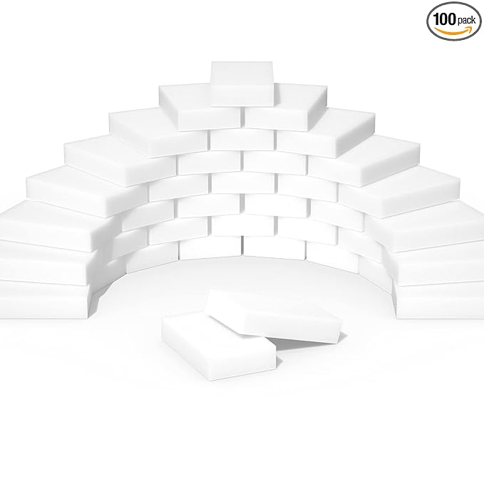 Magic Erasers Sponge 100 Pack Extra Premium Melamine Sponge Foam Cleaning Pads in Bulk Non-Scratch Scrub Sponge Household Cleaning Kitchen Dish Sponges (White)