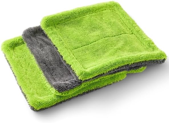 3-Pack 9”x9” Glass Flip Towel 1600 GSM Streak Free Lint Free for Car Detailing and Auto Glass Cleaning Dual-Color Gray &amp Lime Premium Microfiber Cloths