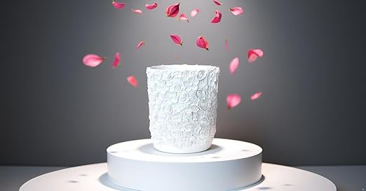 Decorative Trash Can Elegant Resin Carved Waste Basket 8x10 Trash Bin Decor Rose Floral Garbage Can for Office BathroomBedroomLivingroom 8L/2.2Gallon(White)