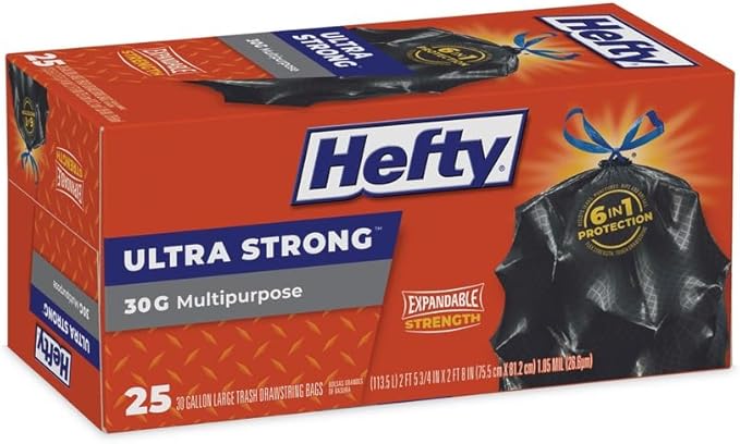 Hefty Ultra Flex 30 Gal. Large Trash Bags with Drawstring 25 ct (Pack of 6)
