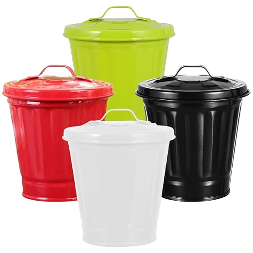 4pcs Cute Desktop Trash Can Lid Small Multi-Functional Wastebasket for Bedroom Kitchen Office Stylish Rubbish Bin for Home Decor Pen Container Plant Holder