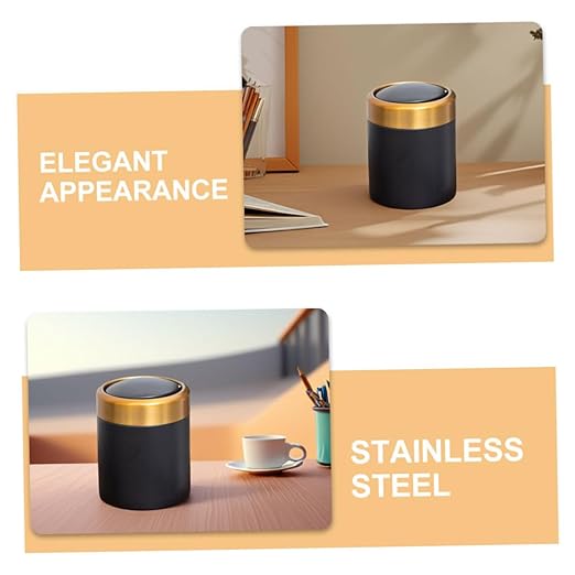 Mini Trash Can with Lid Small Bathroom Waste Basket 304 Stainless Steel Small Wastebasket for Bedroom Desk Kitchen Countertop Black