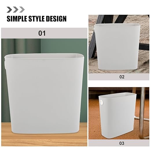 VOSAREA 13 L Rectangular Trash Can Plastic Wastebaskets Garbage Recycling Bin Slim Garbage Can Trash Bin for Narrow Space Bathroom Bedroom Laundry Home Kitchen Office Grey