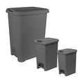 Superio 6.5L 10L and 48L Slim Step &amp Push Trash Cans - 3 Pack Dual Opening Smooth Matte Finish Durable Plastic - Grey