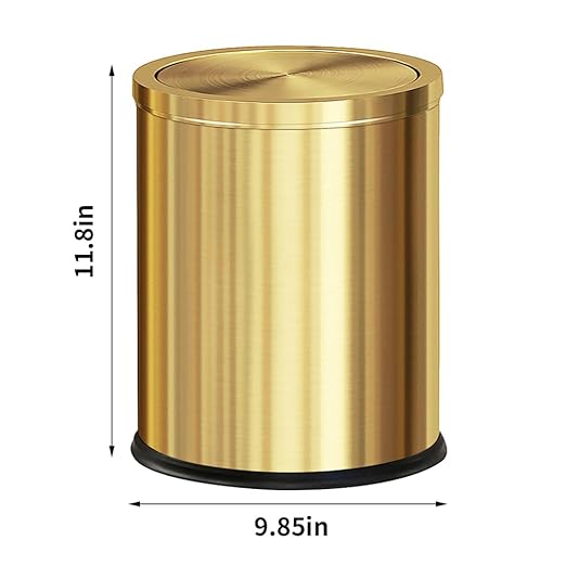 Brushed Gold Bathroom Trash Can with Swing Lid 4 GallonStainess Steel Garbage Can Trash Bin Wastebaskets for KitchenOfficeBedroomLiving Room(Gold 4 Gallon)