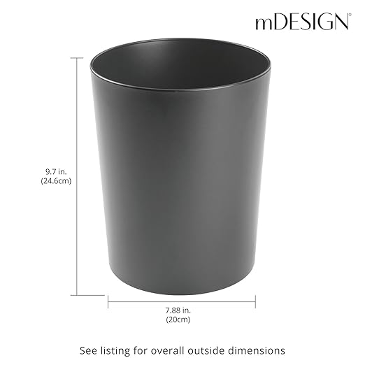 mDesign Round Metal Small 1.7 Gallon Recycle Trash Can Wastebasket Garbage Container Bin for Bathrooms Kitchen Bedroom Home Office - Durable Stainless Steel - Mirri Collection - Graphite Gray