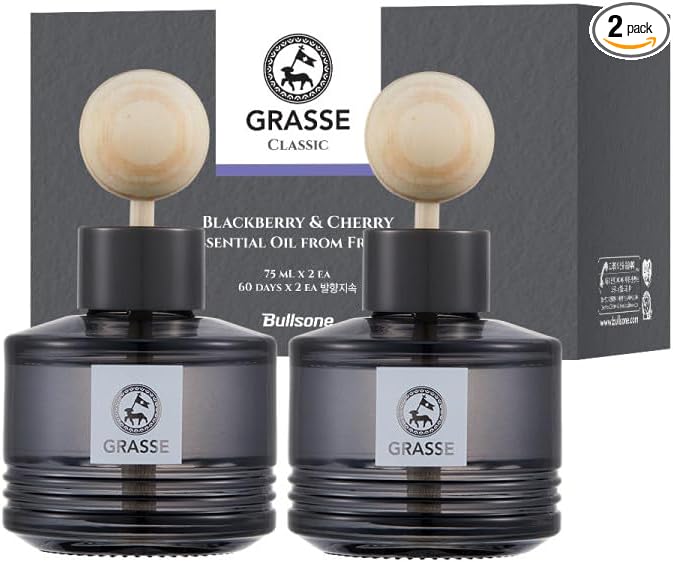 2 Pack Bullsone Grasse Diffuser Natural Essential Oil Air Freshener for Car &amp Home BlackBerry &amp Cherry Scent 3.55oz
